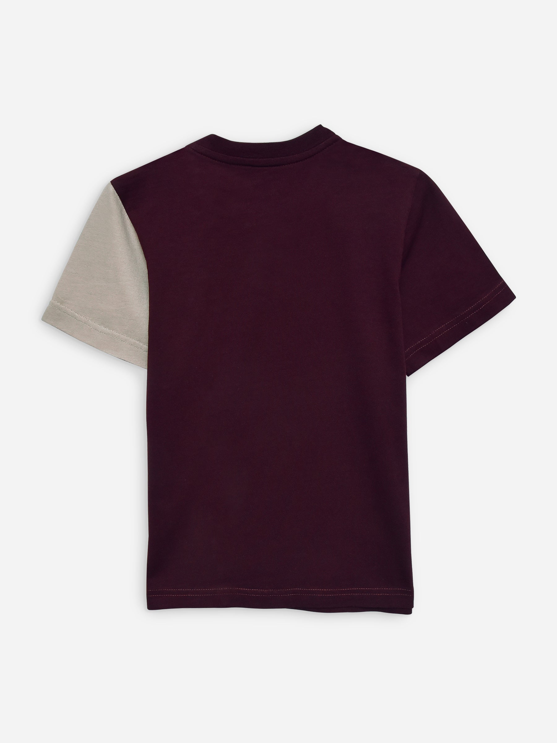 Burgundy & Grey Three Tone Casual T-Shirt