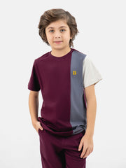 Burgundy & Grey Three Tone Casual T-Shirt