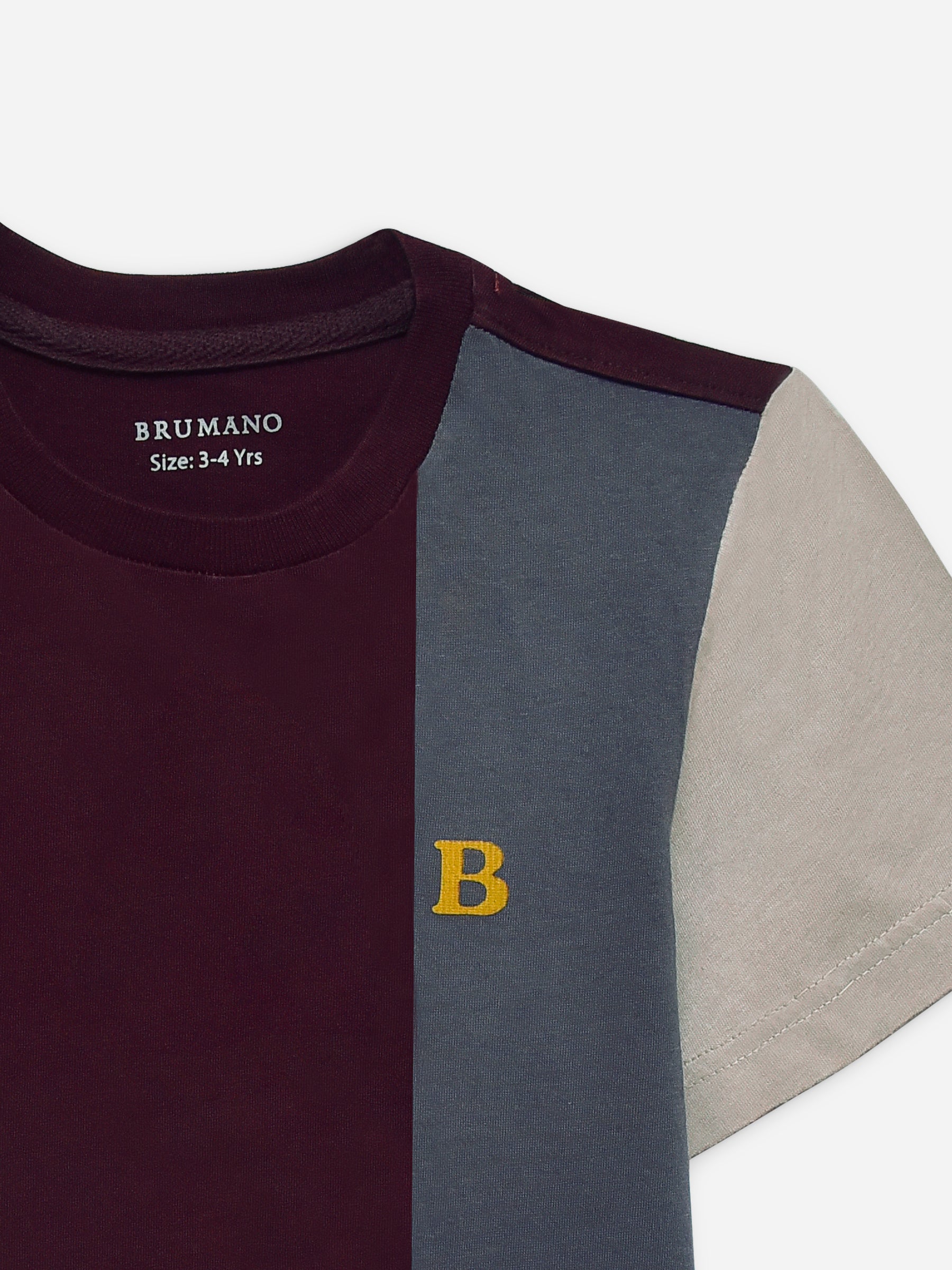 Burgundy & Grey Three Tone Casual T-Shirt
