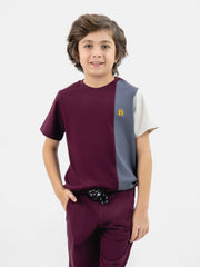 Burgundy & Grey Three Tone Casual T-Shirt