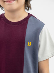 Burgundy & Grey Three Tone Casual T-Shirt