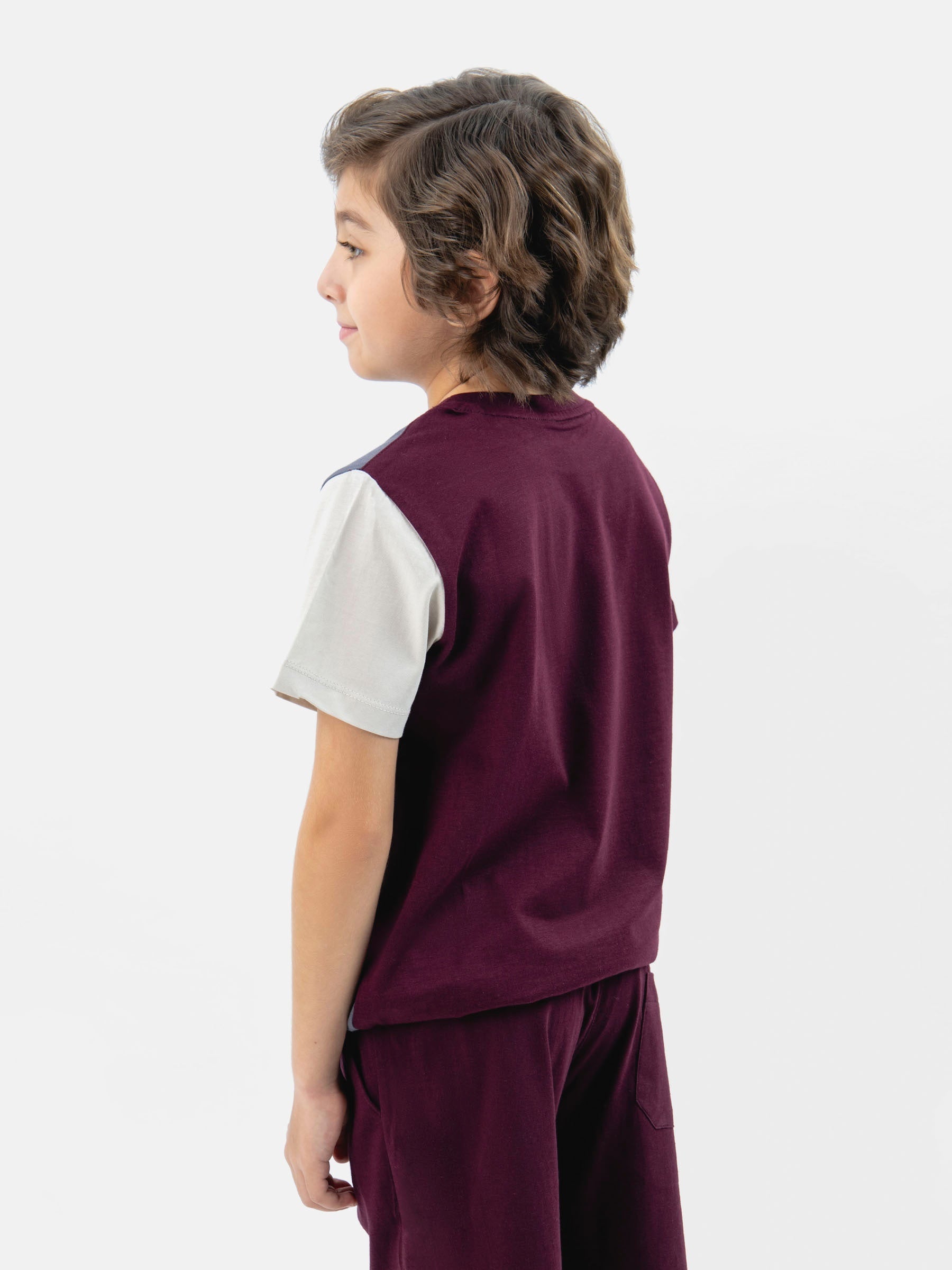 Burgundy & Grey Three Tone Casual T-Shirt