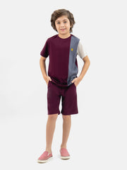 Burgundy & Grey Three Tone Casual T-Shirt
