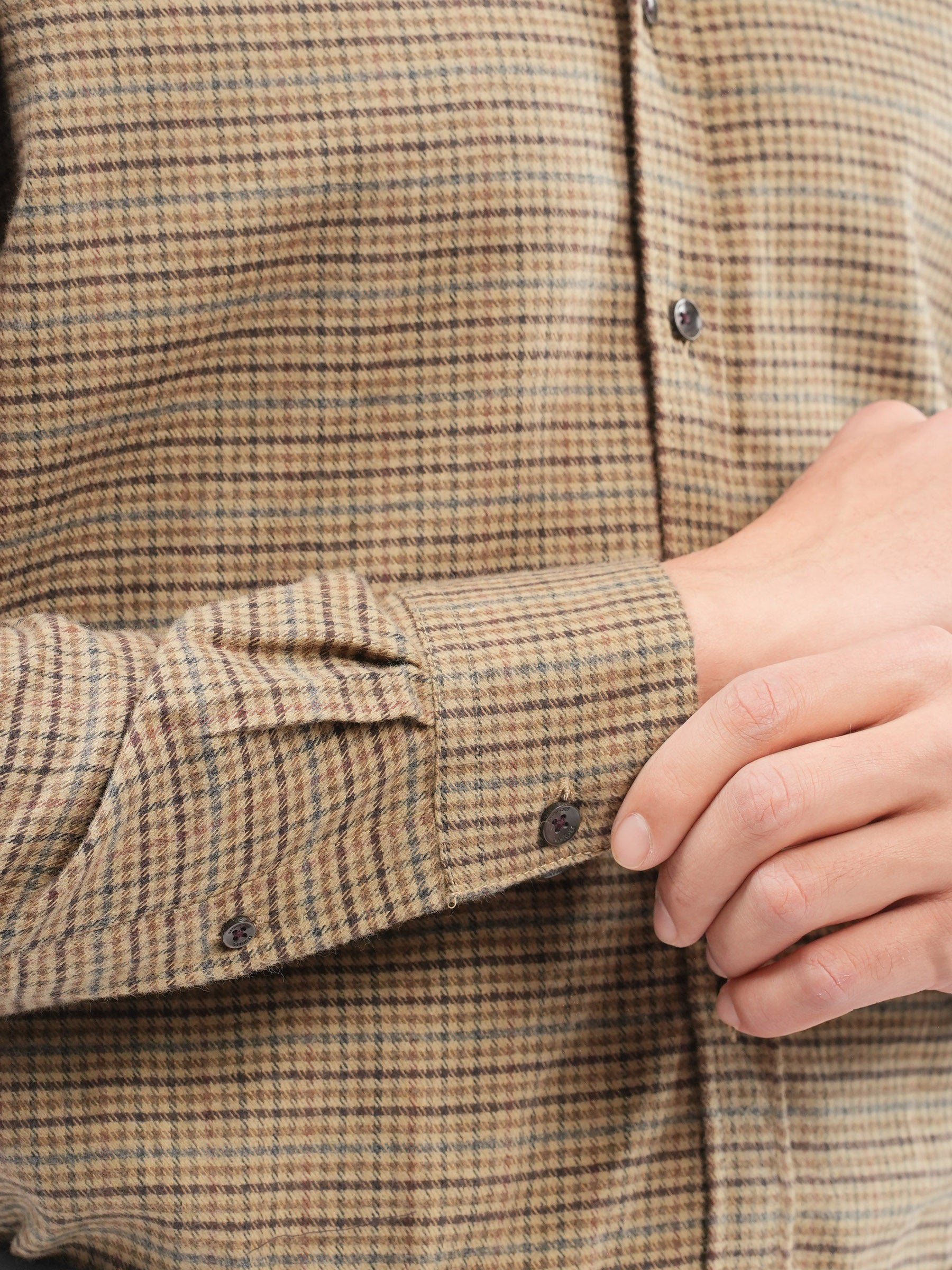 Camel Brown Gingham Flannel Checkered Shirt