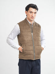 Camel Brown Suede Sleeveless Gillet Jacket
