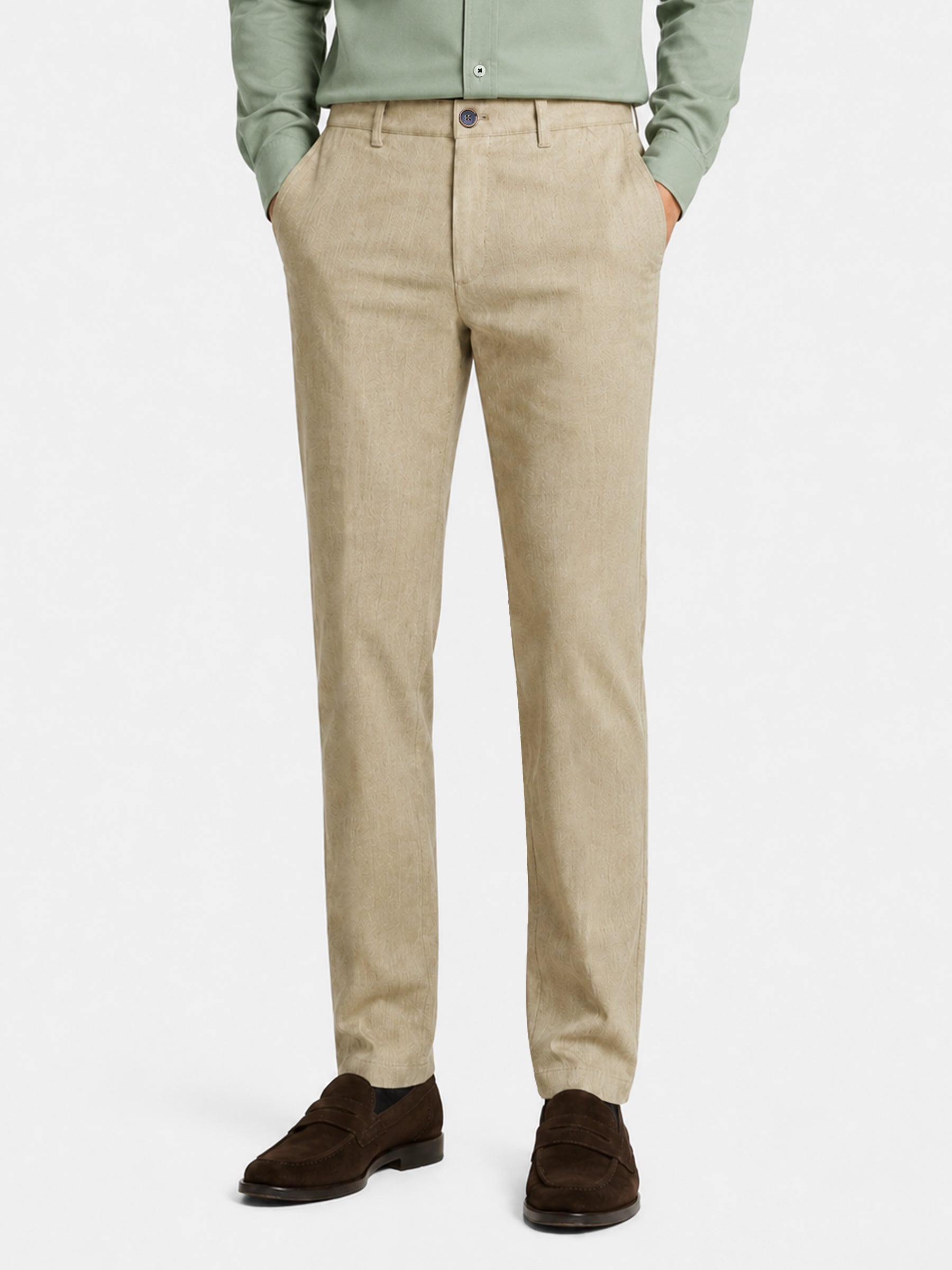 Camel Brown Dobby Structured Chinos