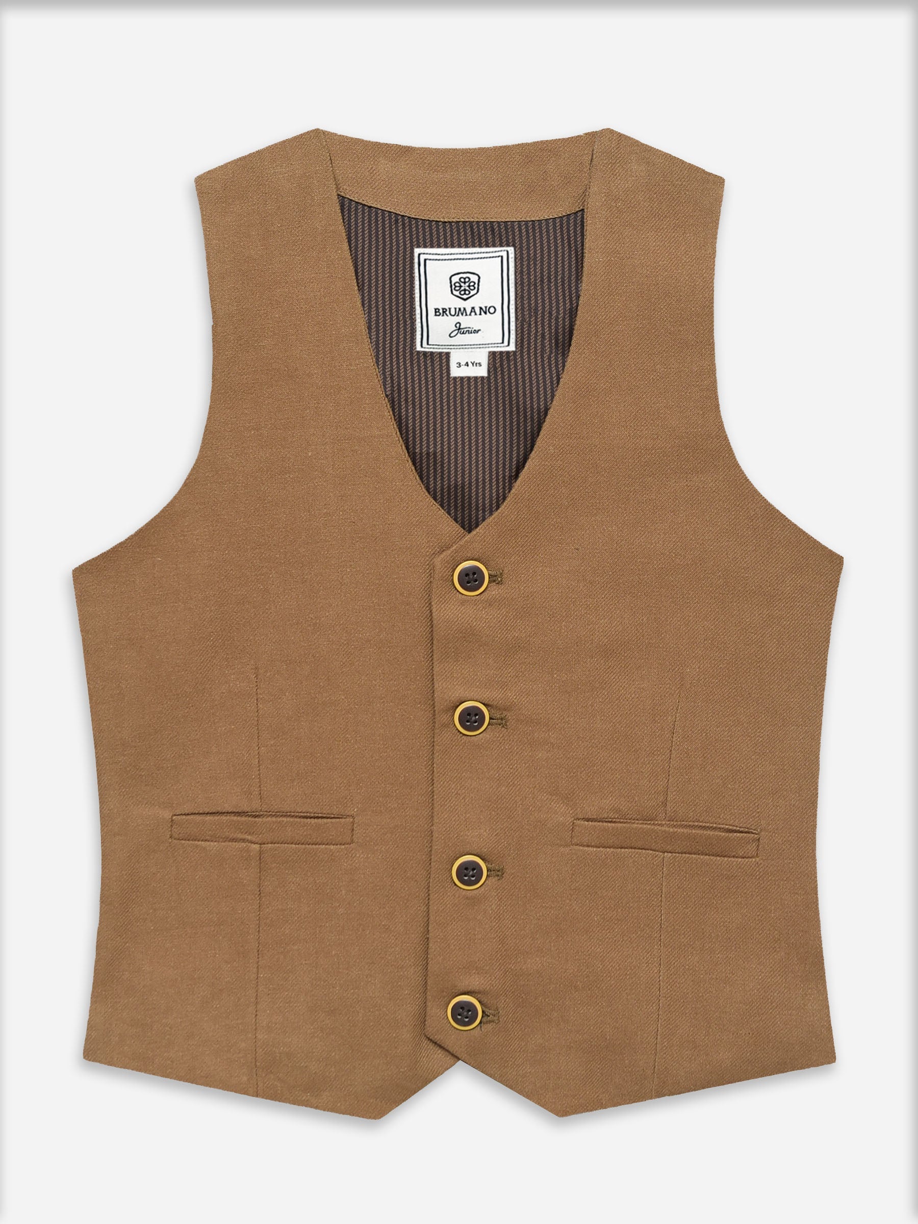 Camel Brown Twill Formal Vest With Bow - Junior