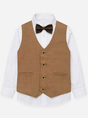 Camel Brown Twill Formal Vest With Bow - Junior