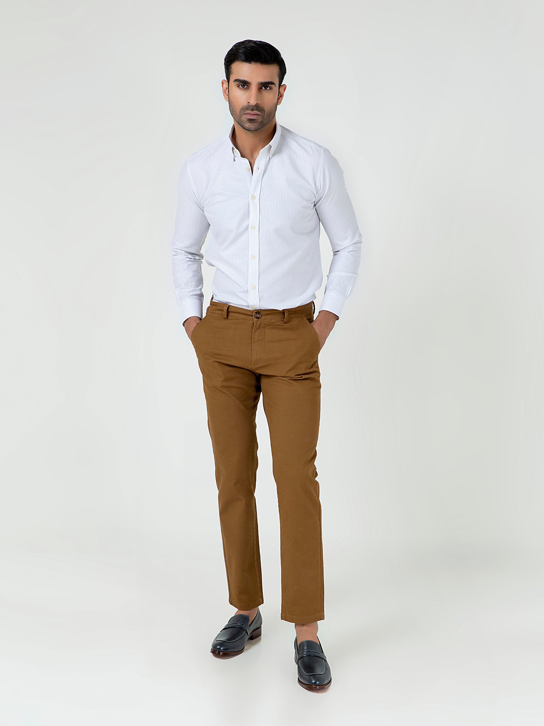 Camel Brown Slimfit Chino With Gurkha Style Buttons
