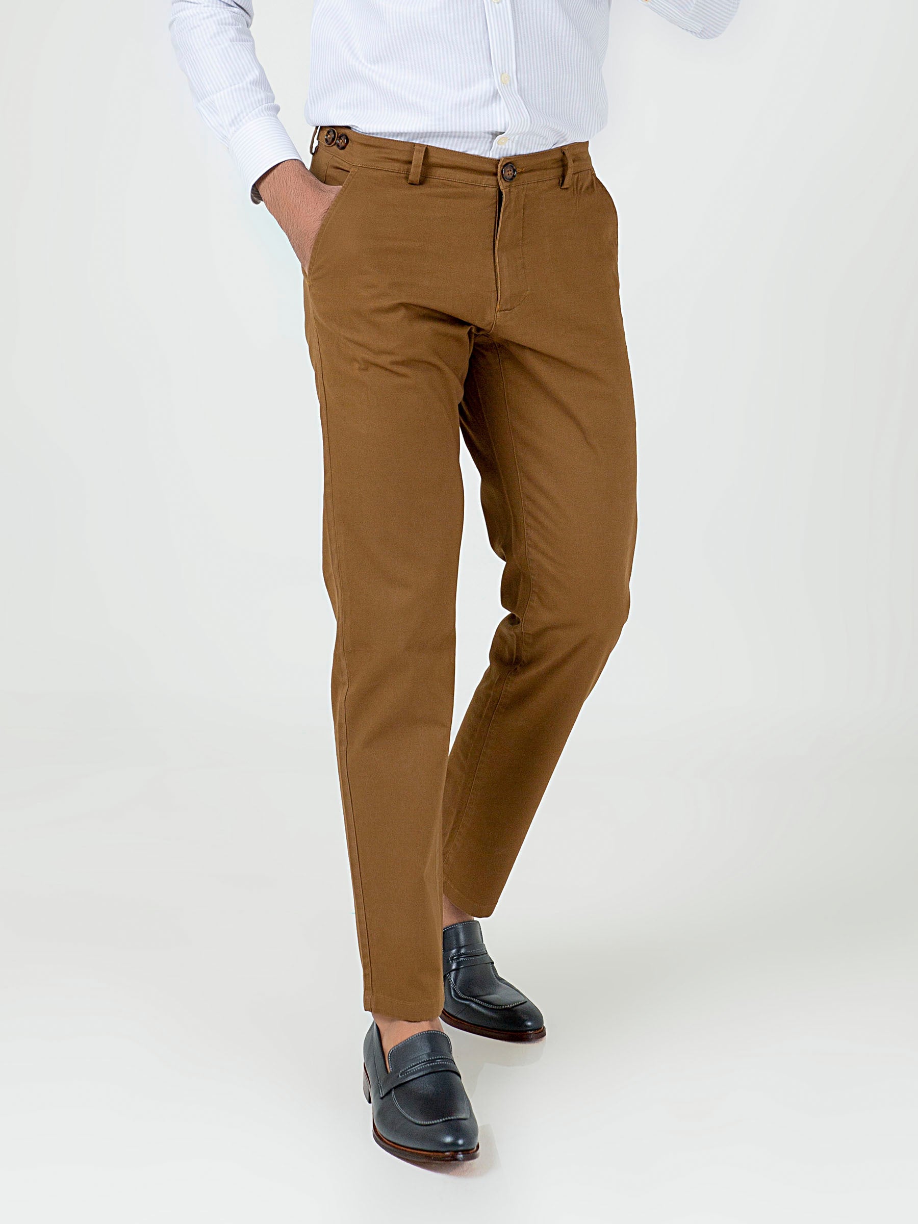 Camel Brown Slimfit Chino With Gurkha Style Buttons