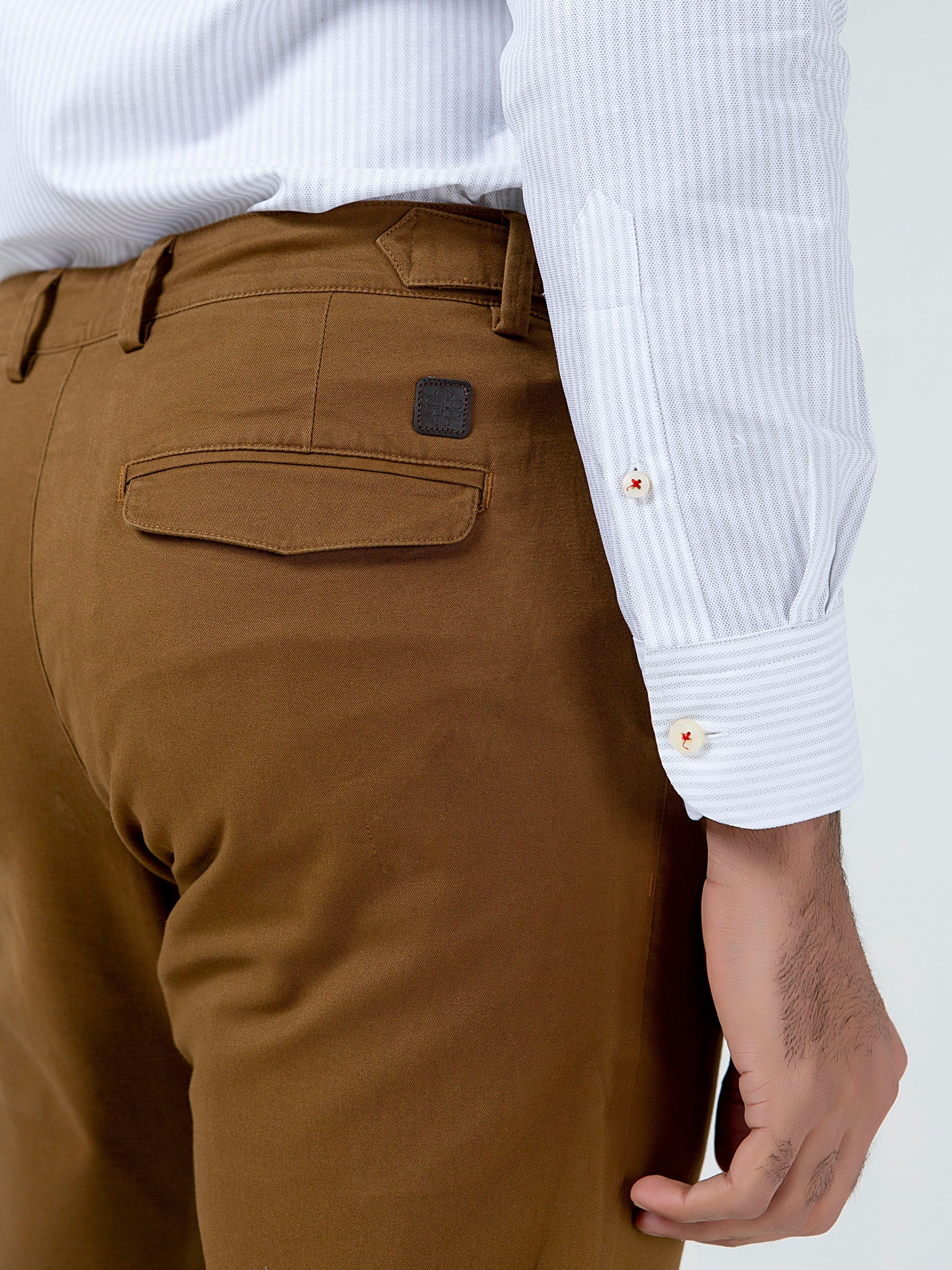 Camel Brown Slimfit Chino With Gurkha Style Buttons