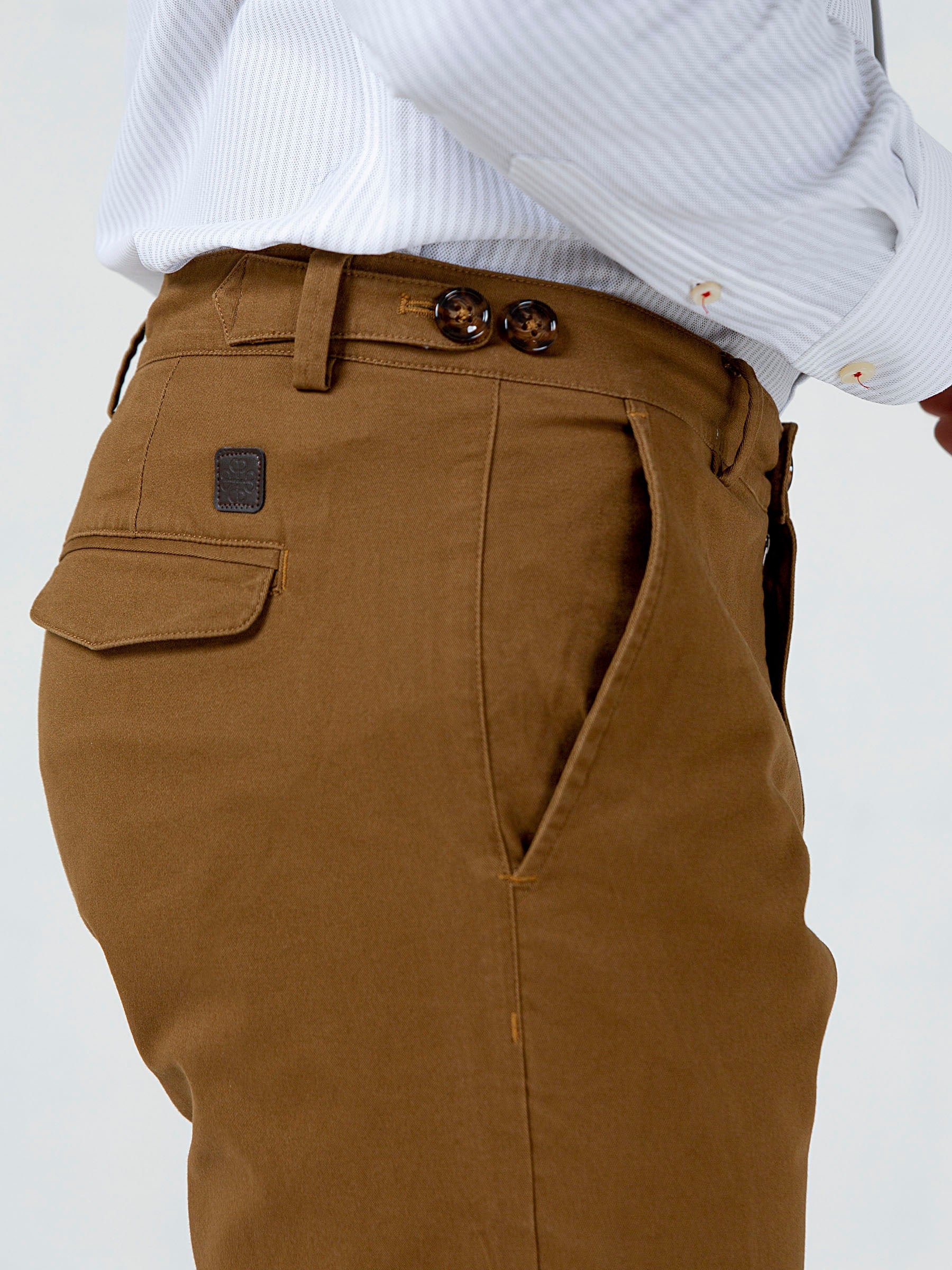 Camel Brown Slimfit Chino With Gurkha Style Buttons