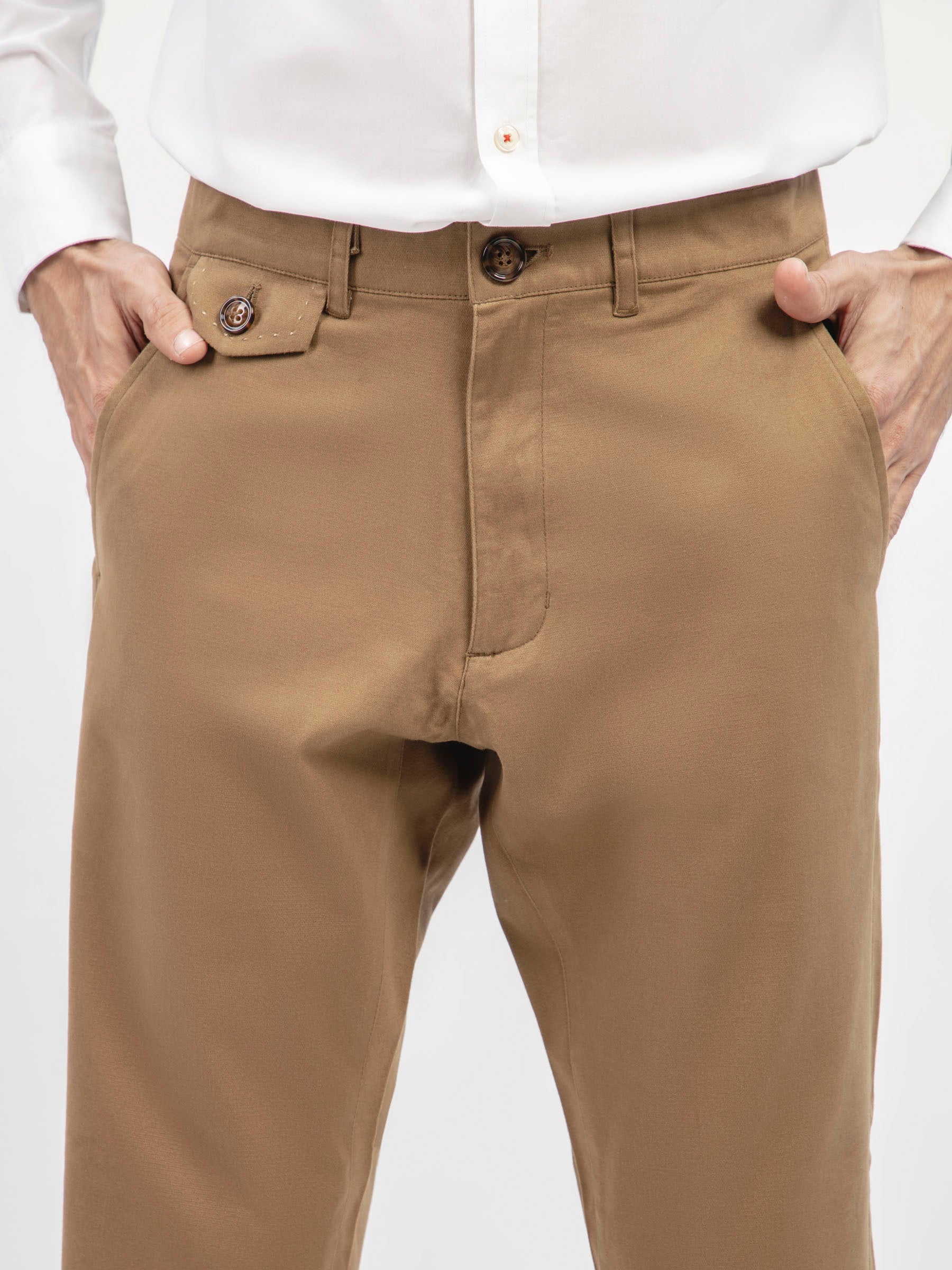 Camel Brown Structured Casual Fit Chinos