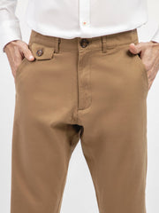 Camel Brown Structured Casual Fit Chinos