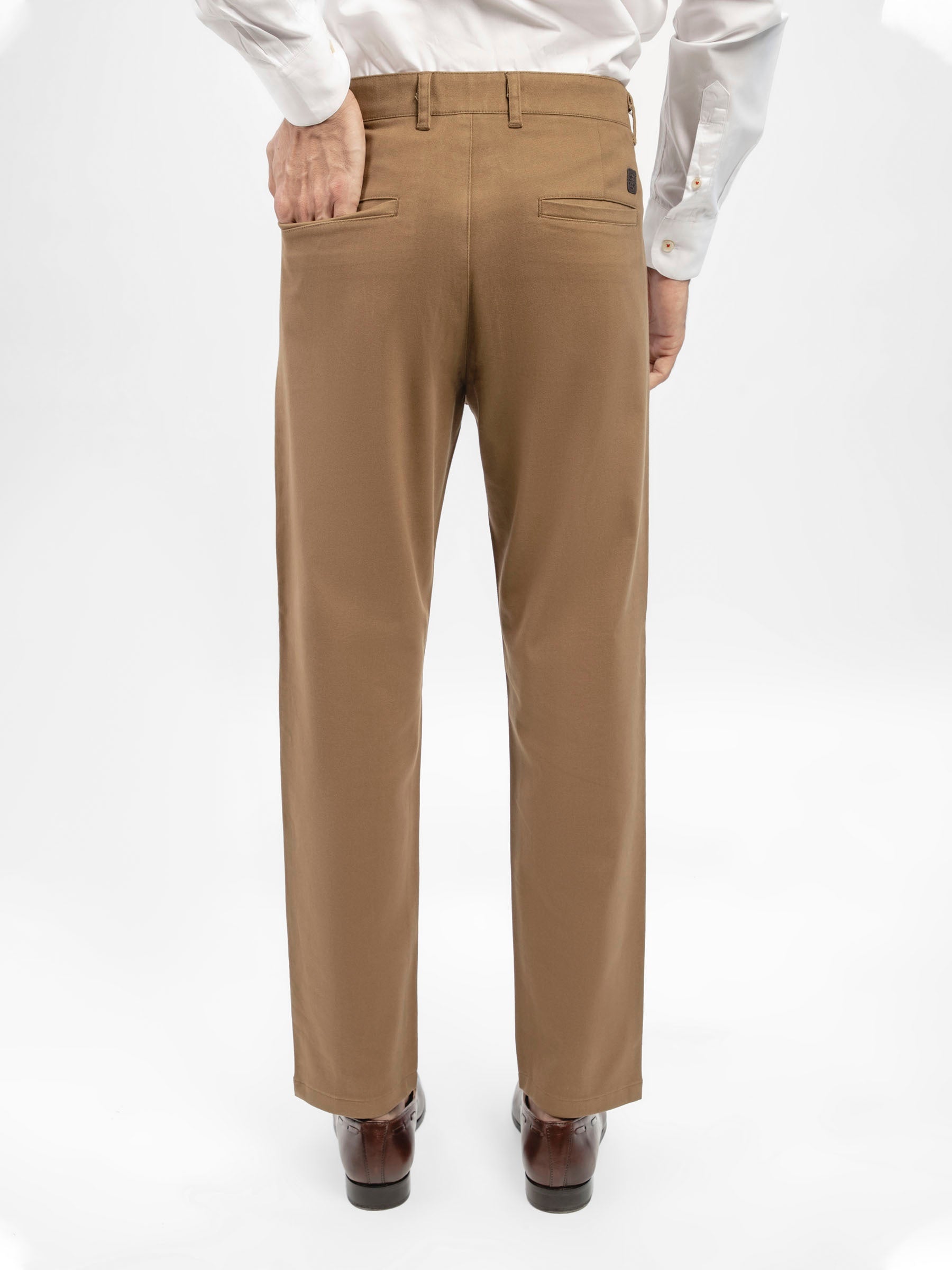 Camel Brown Structured Casual Fit Chinos
