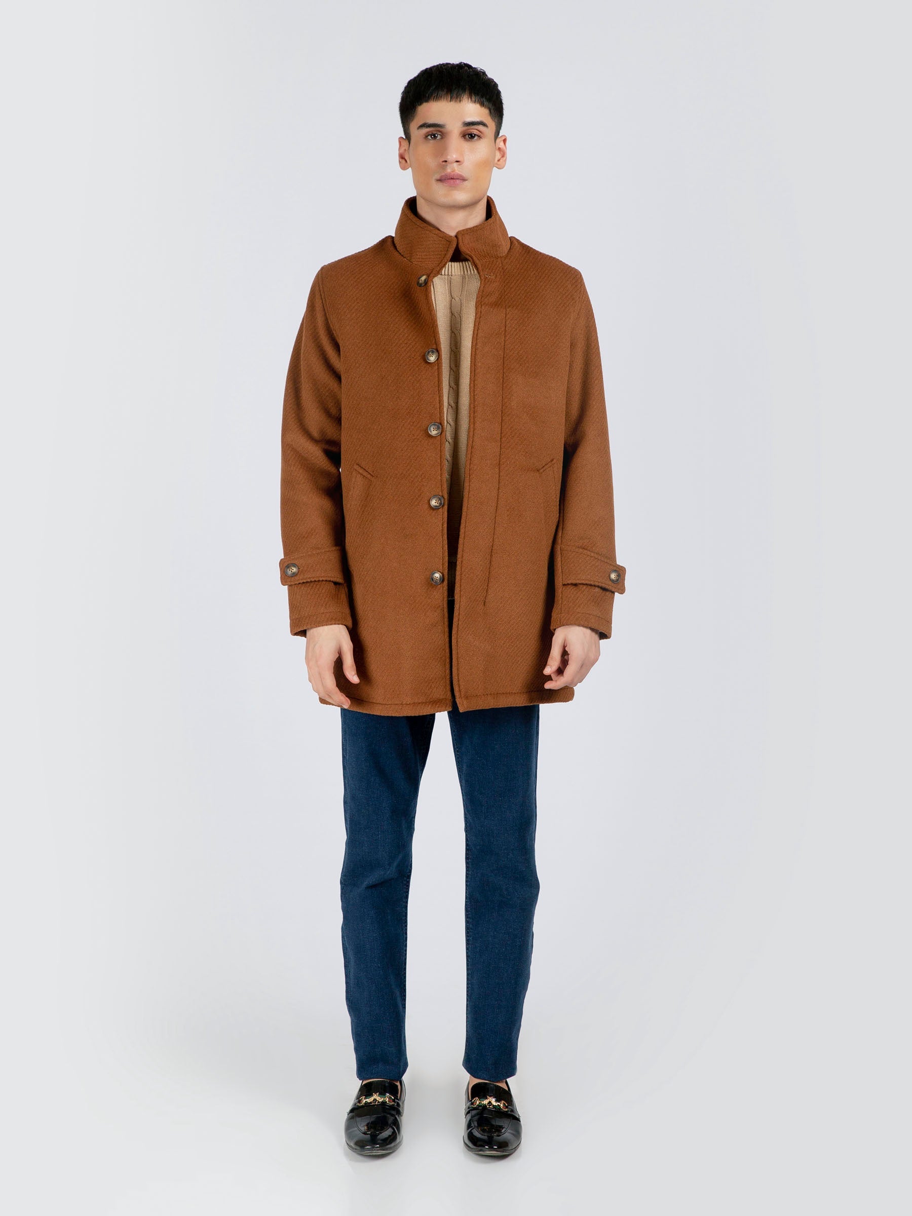 Camel Brown Wool Long Coat - Limited Edition