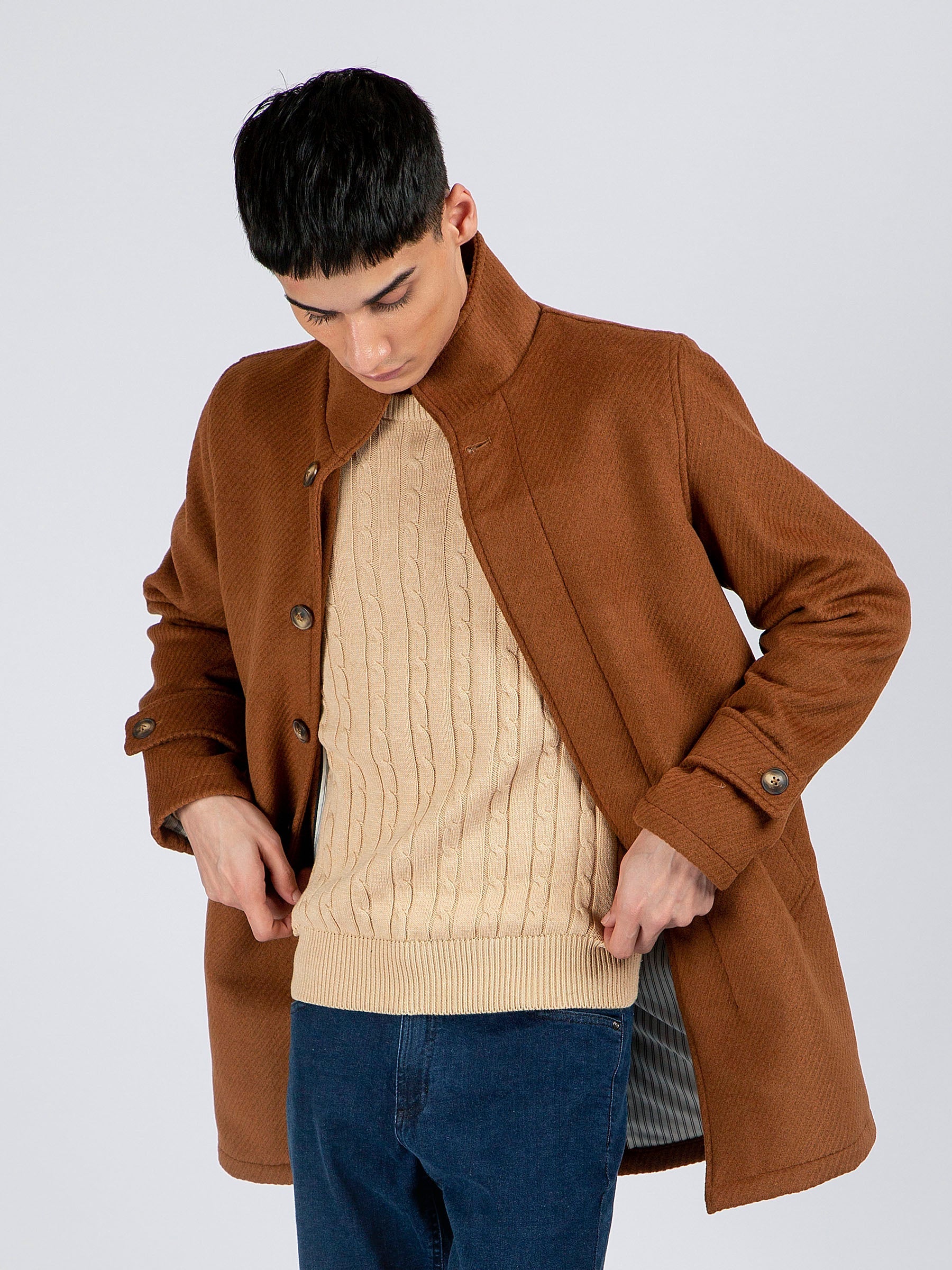 Camel Brown Wool Long Coat - Limited Edition
