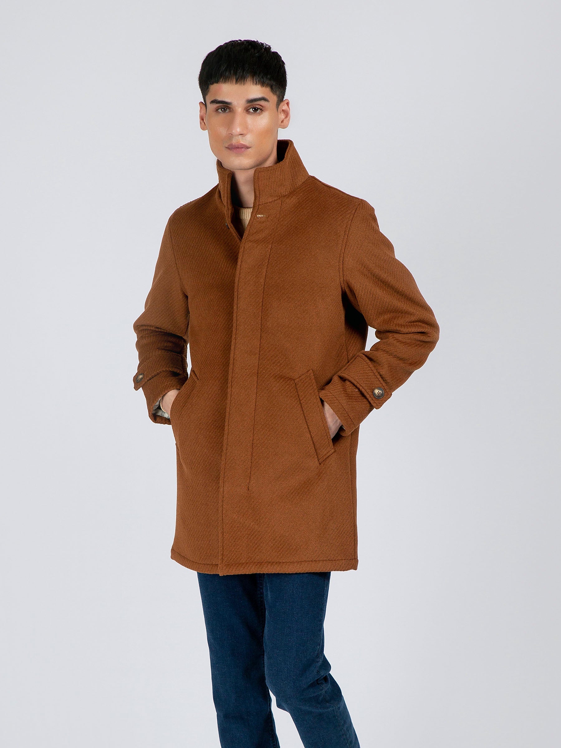 Camel Brown Wool Long Coat - Limited Edition