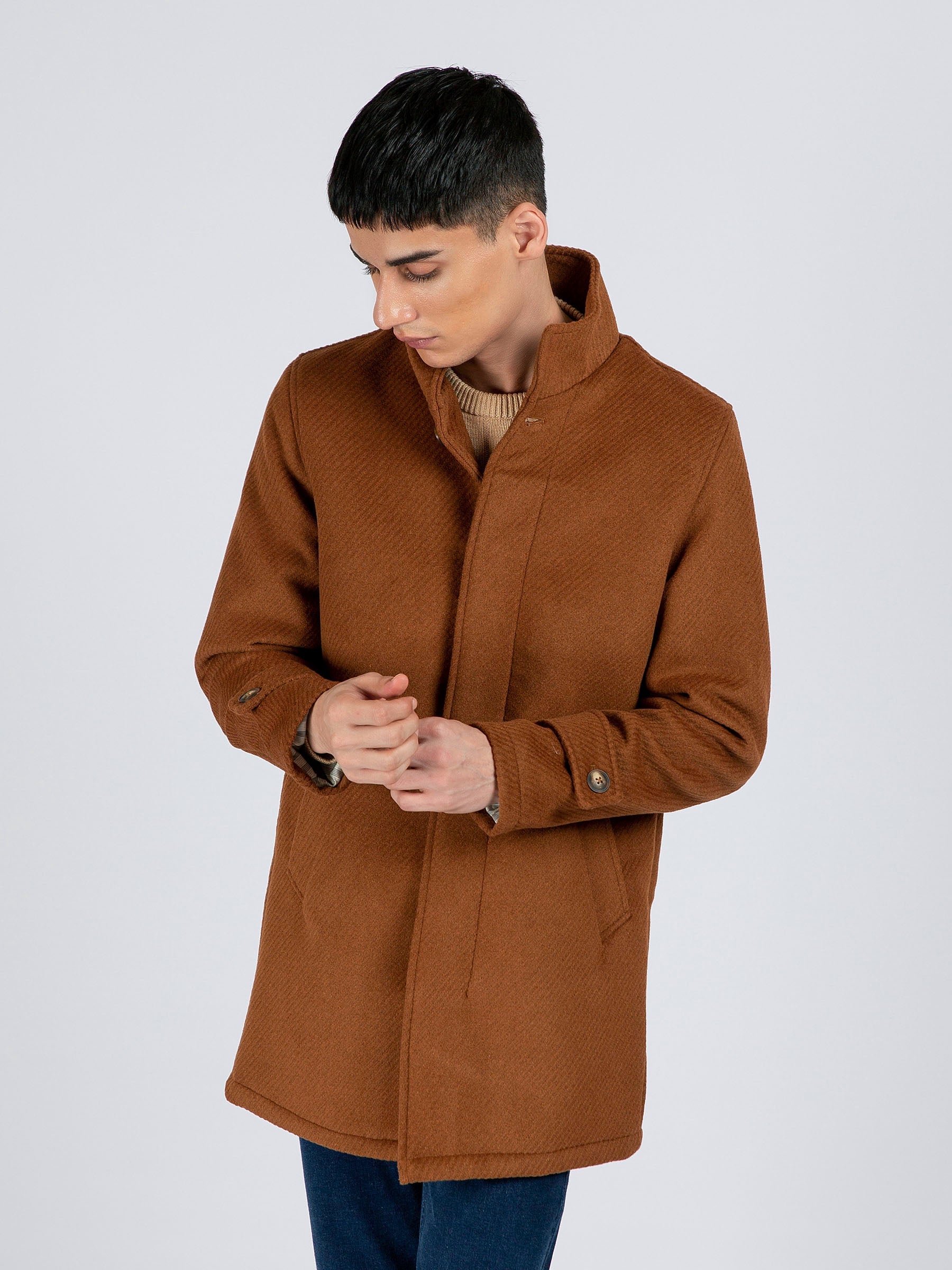Camel Brown Wool Long Coat - Limited Edition