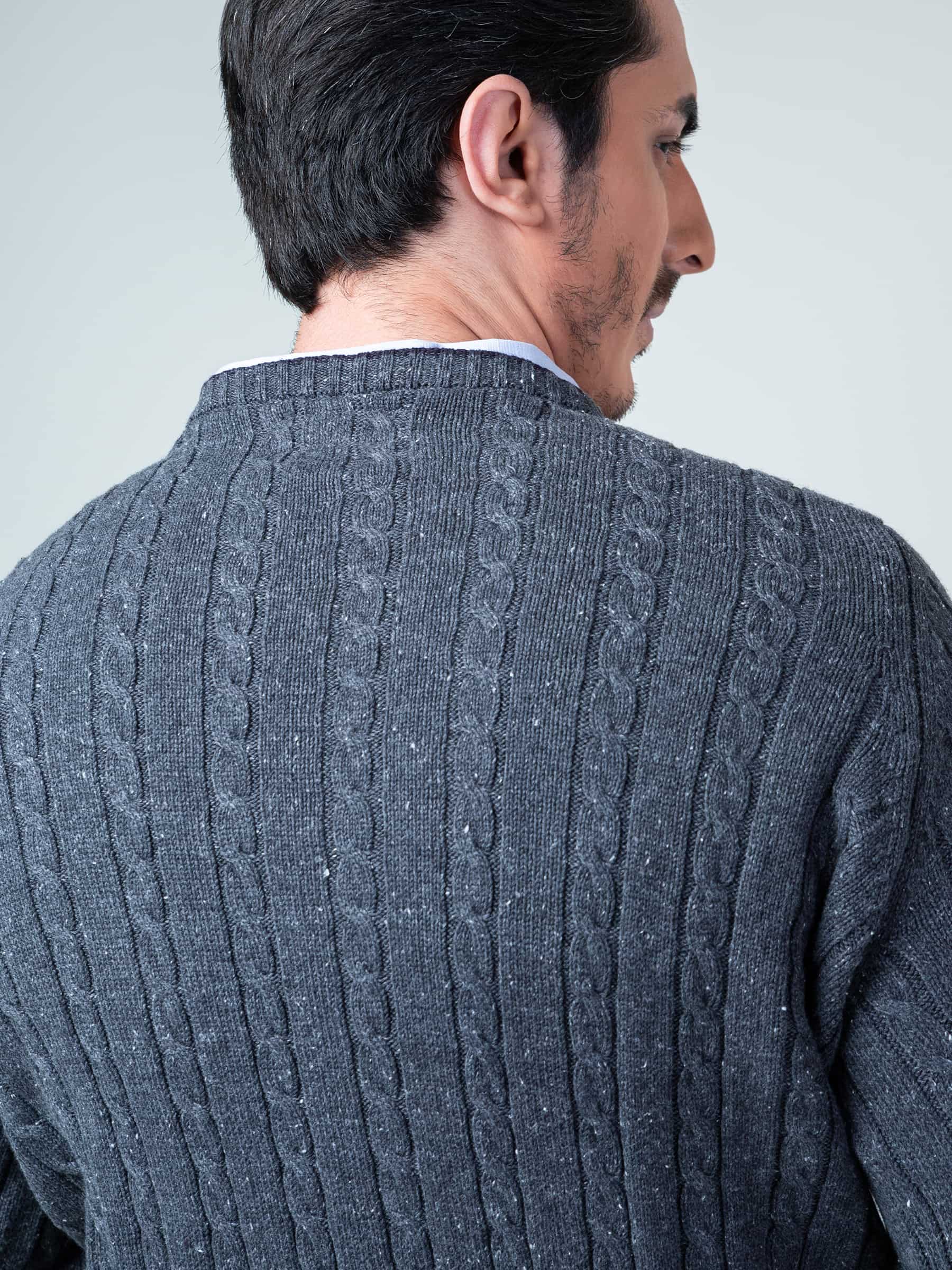Charcoal Cable Knit Crew Neck Sweater