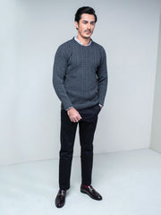 Charcoal Cable Knit Crew Neck Sweater