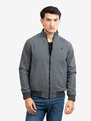 Charcoal Grey Mock Neck Zipper Jacket