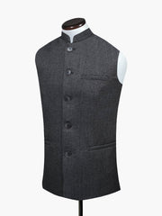 Charcoal Herringbone Wool Blended Waistcoat - Sartoria