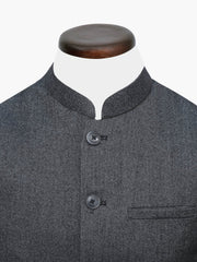 Charcoal Herringbone Wool Blended Waistcoat - Sartoria