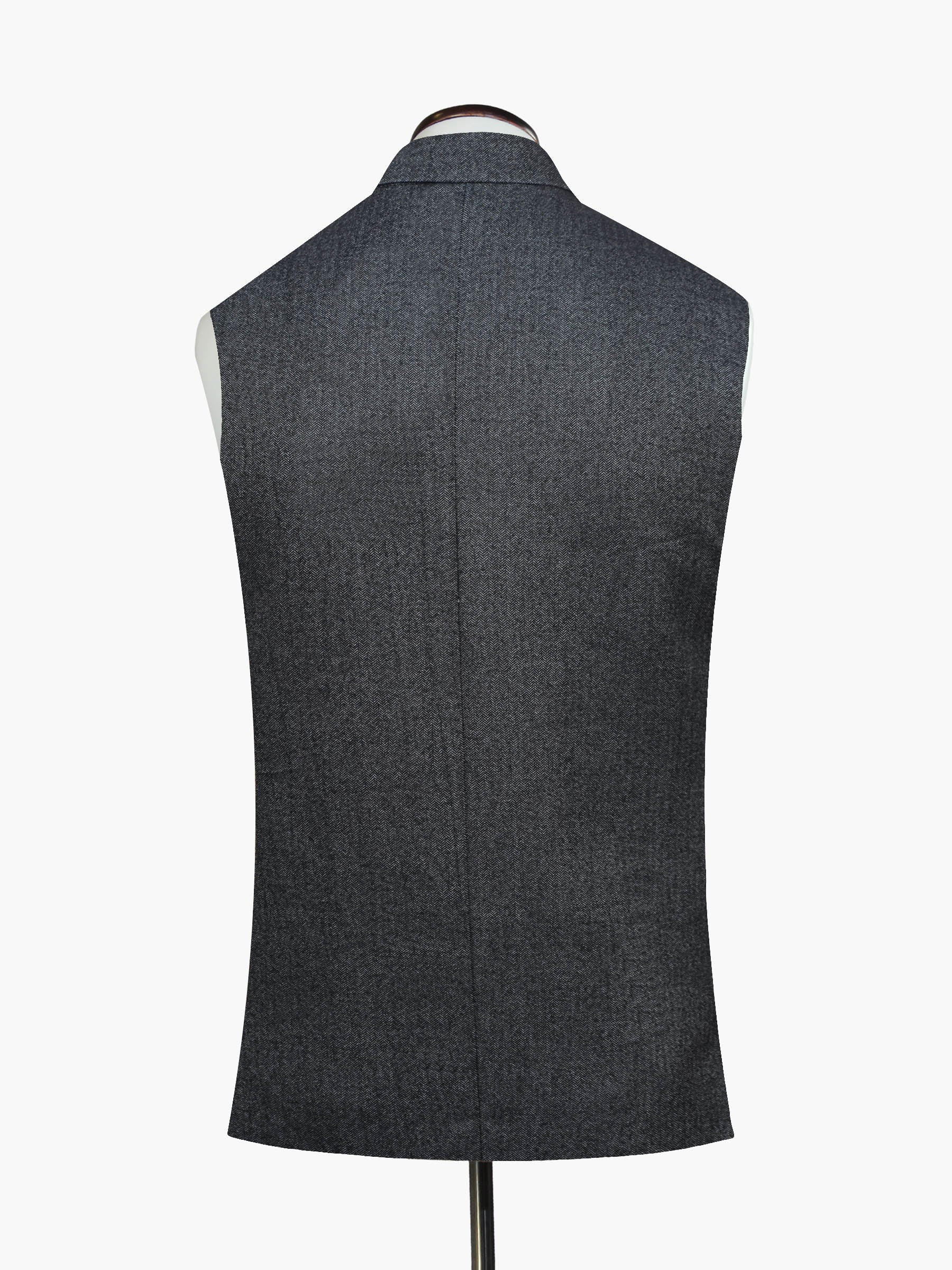 Charcoal Herringbone Wool Blended Waistcoat - Sartoria