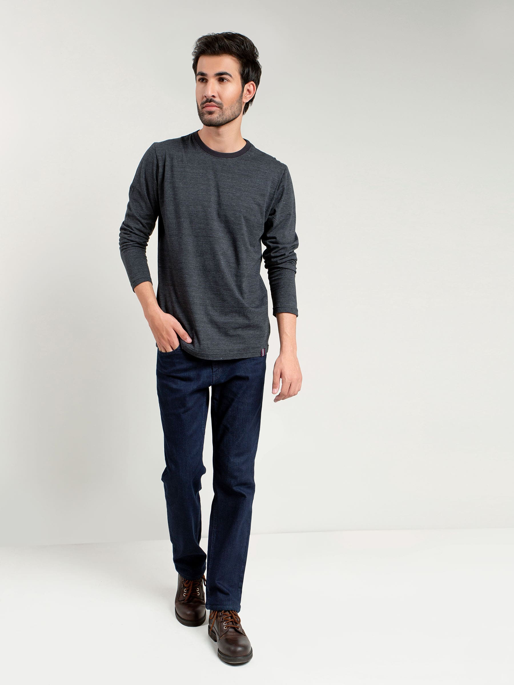 Charcoal Neppy Long Sleeve T-shirt