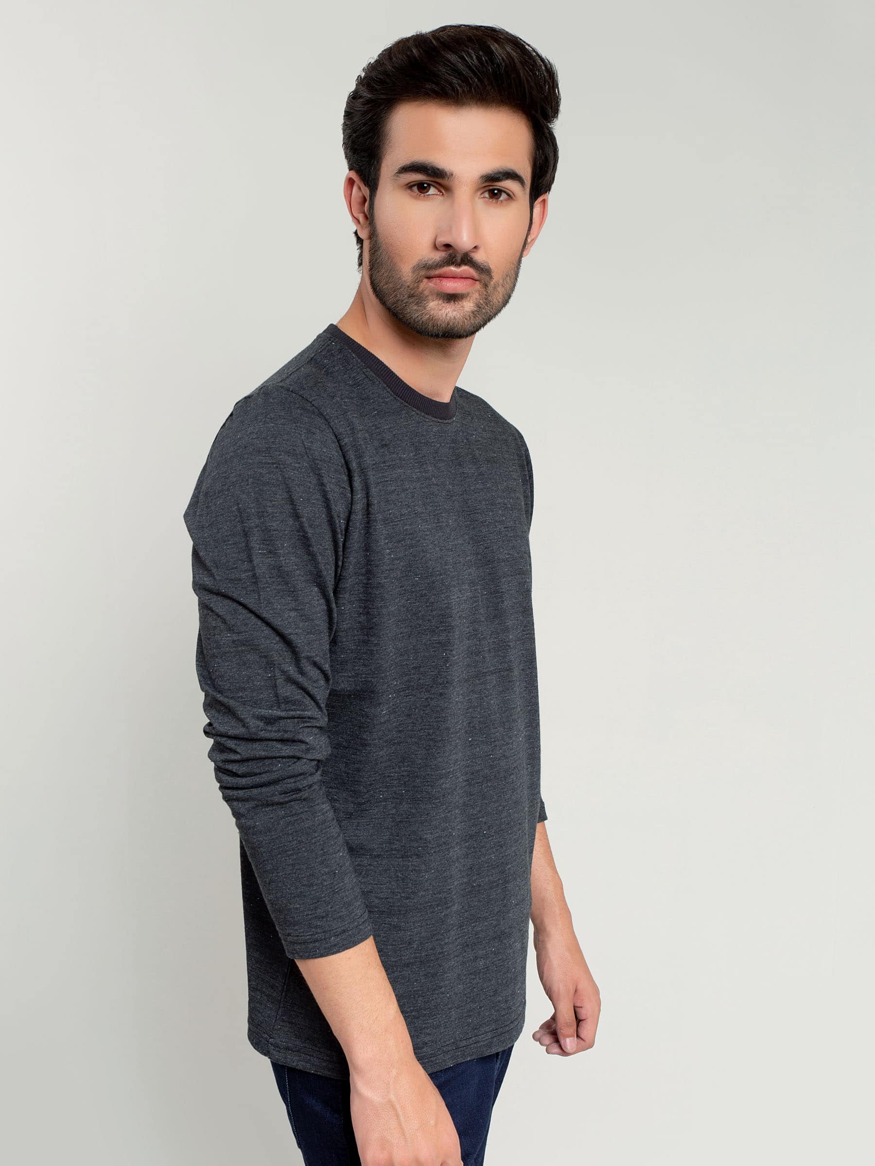 Charcoal Neppy Long Sleeve T-shirt