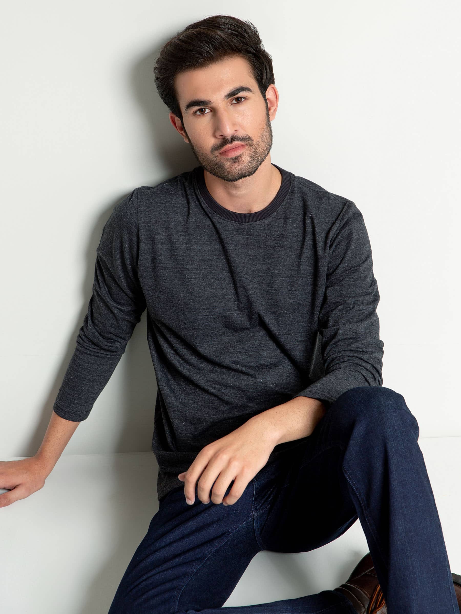 Charcoal Neppy Long Sleeve T-shirt