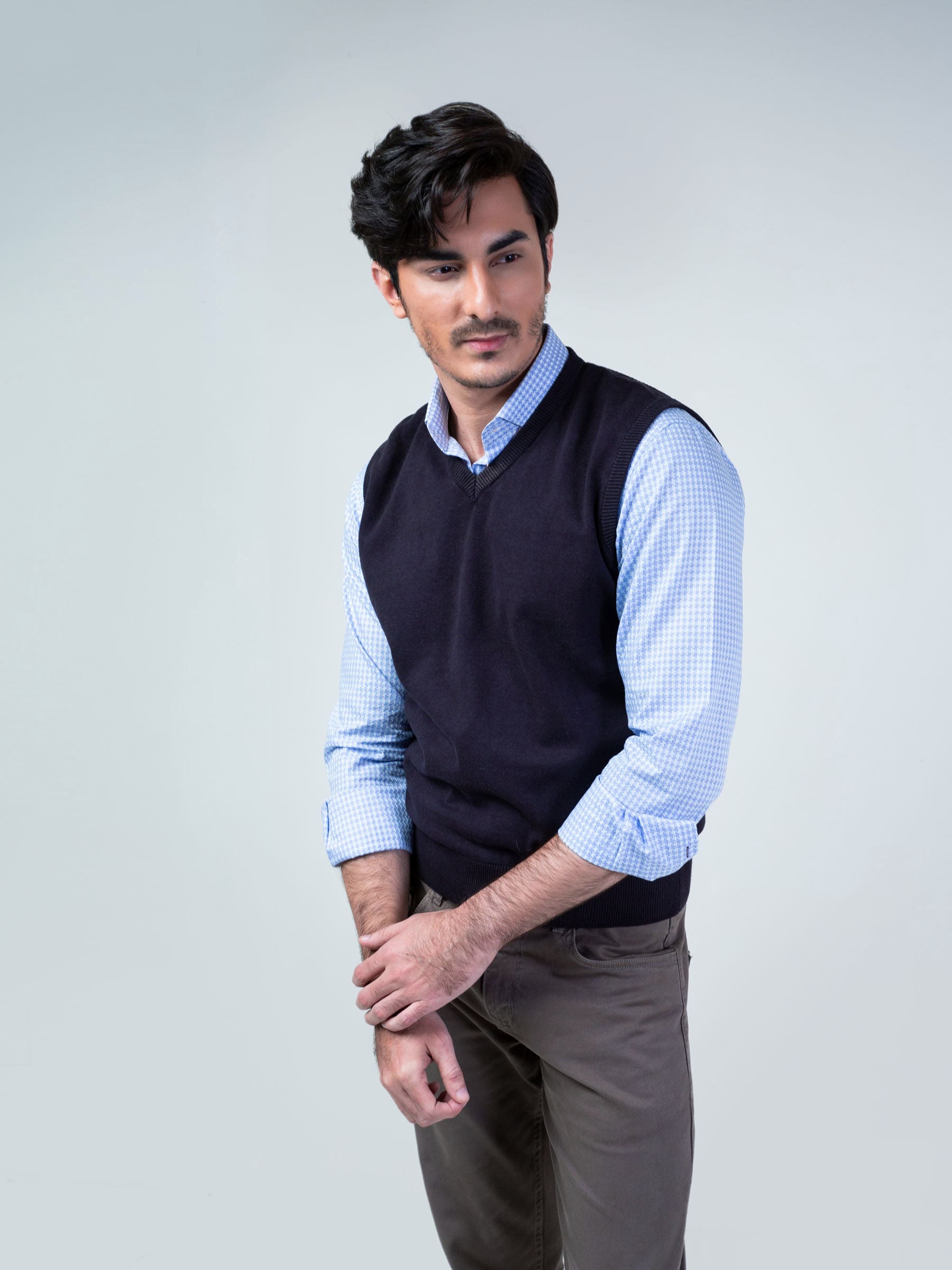 Charcoal Sleeveless V-Neck Sweater