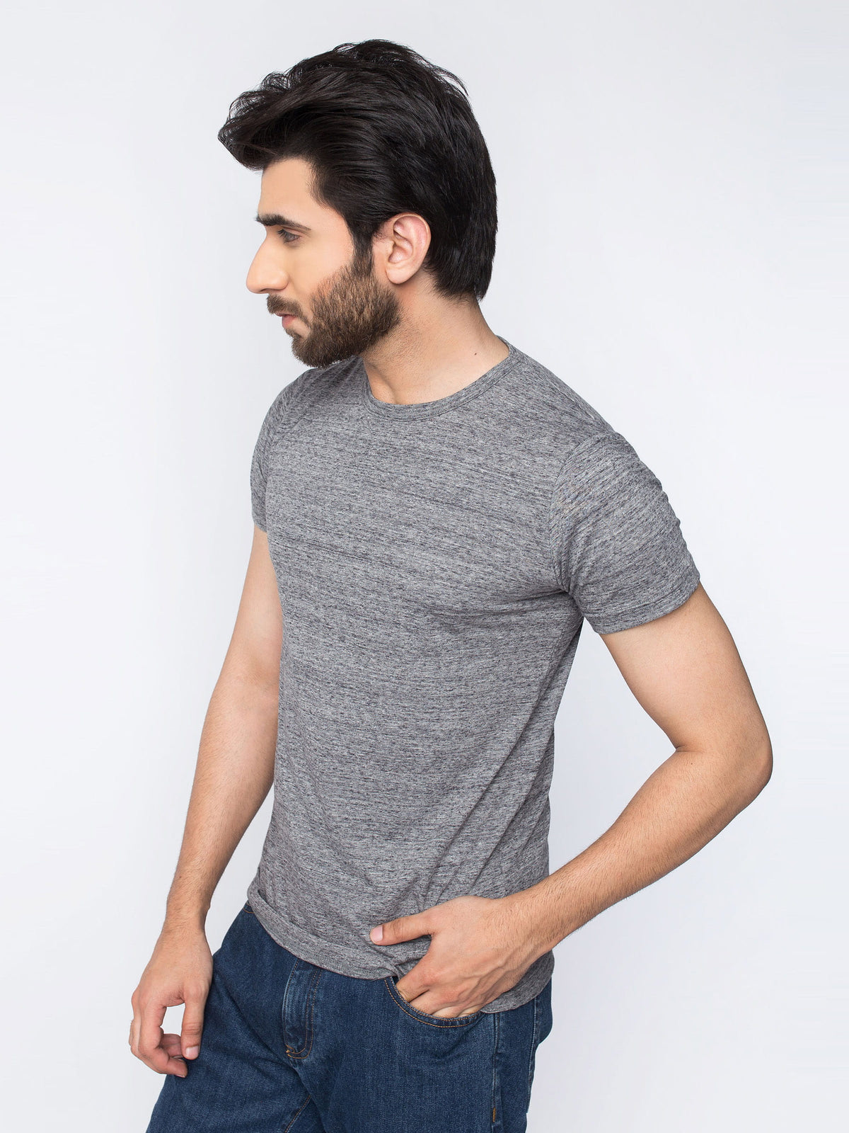 Charcoal Textured Half Sleeve T-Shirt