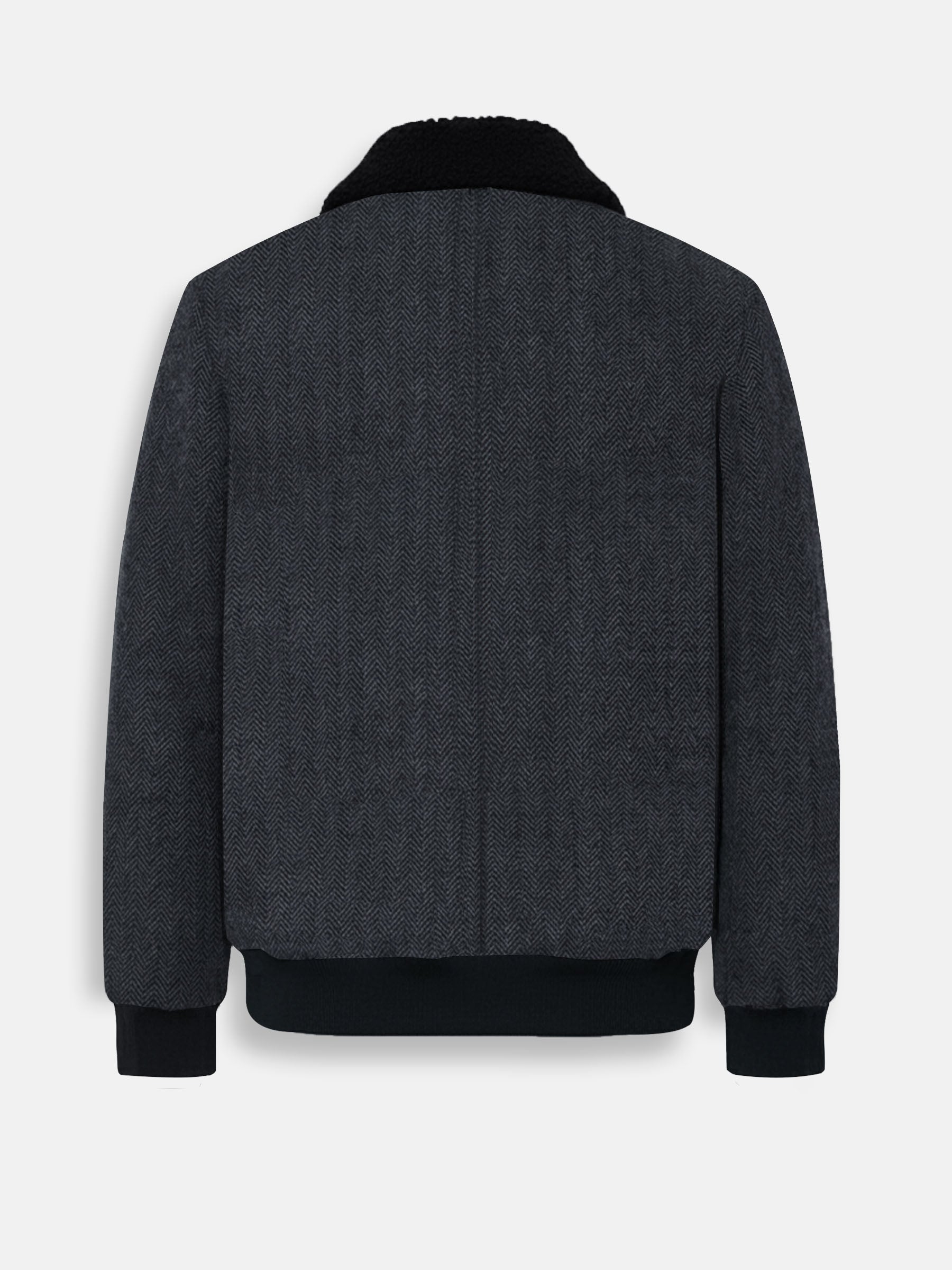 Charcoal Wool Blended Aviator Jacket With Sherpa Collar