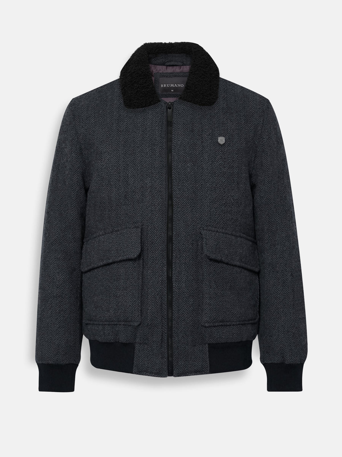 Charcoal Wool Blended Aviator Jacket With Sherpa Collar