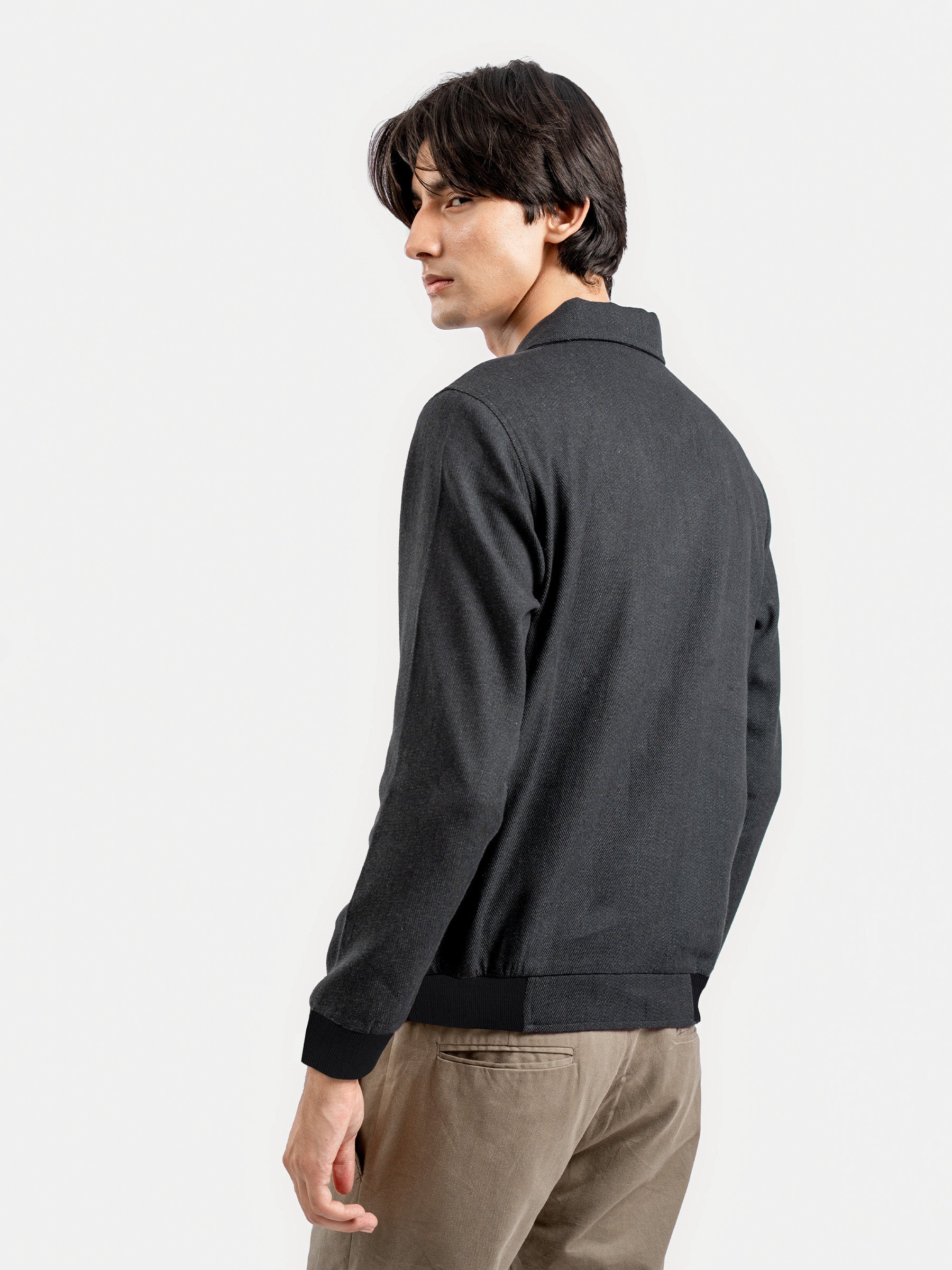 Charcoal Casual Collar Jacket With Cargo Pocket