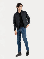 Charcoal Herringbone Structured Bomber Jacket