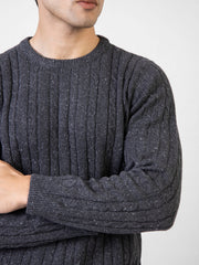 Charcoal Neppy Cable Knitted Crew Neck Jumper