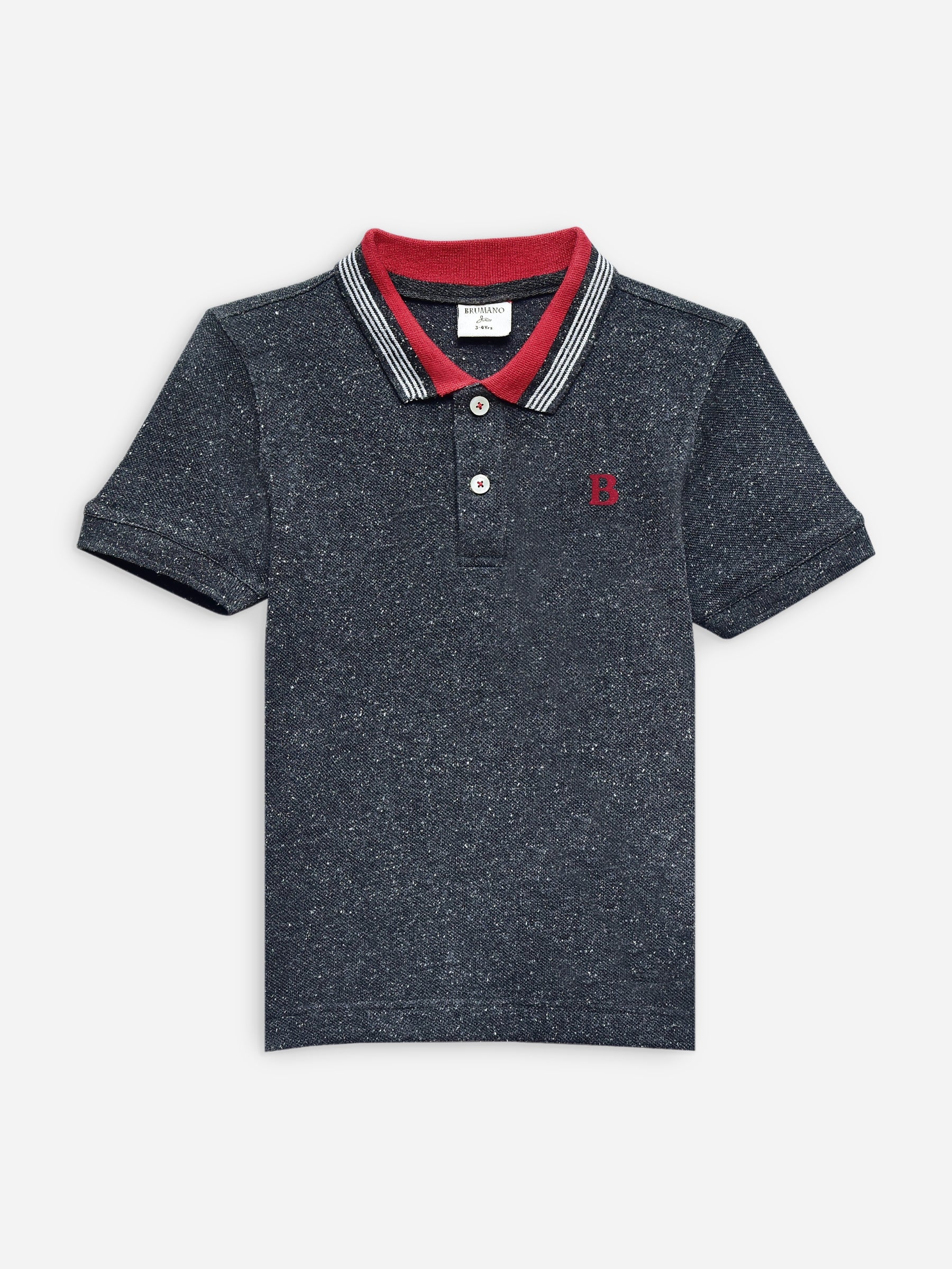 Charcoal Neppy Pique Polo With Red Collar