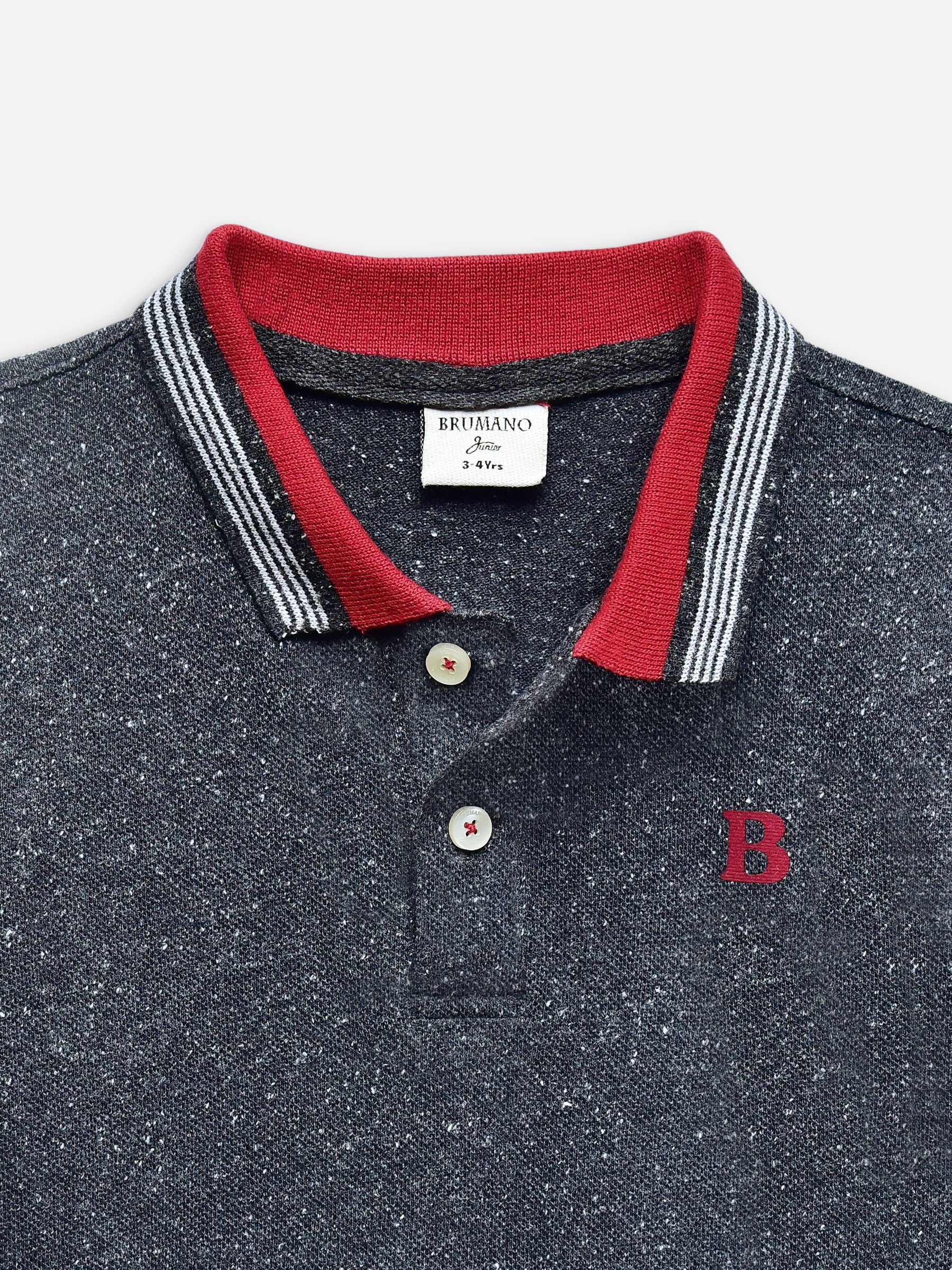 Charcoal Neppy Pique Polo With Red Collar