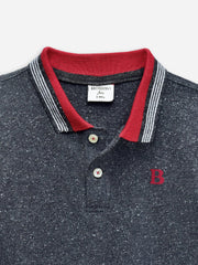 Charcoal Neppy Pique Polo With Red Collar