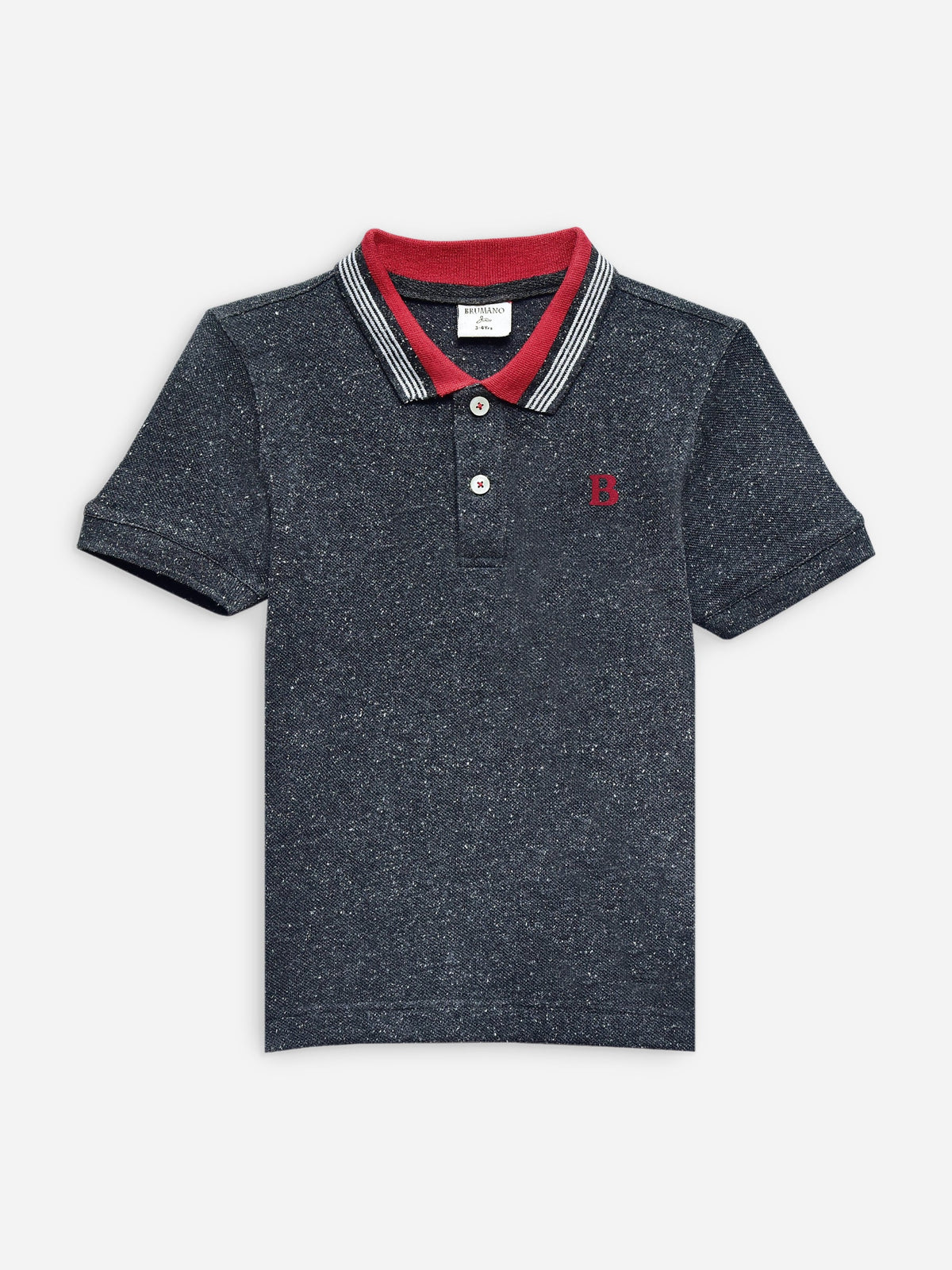 Charcoal Neppy Pique Polo With Red Collar