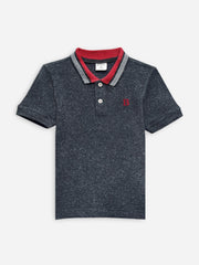 Charcoal Neppy Pique Polo With Red Collar