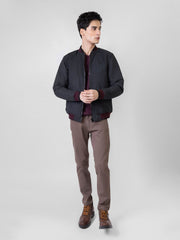 Charcoal Quilted Bomber Jacket With Contrasting Rib