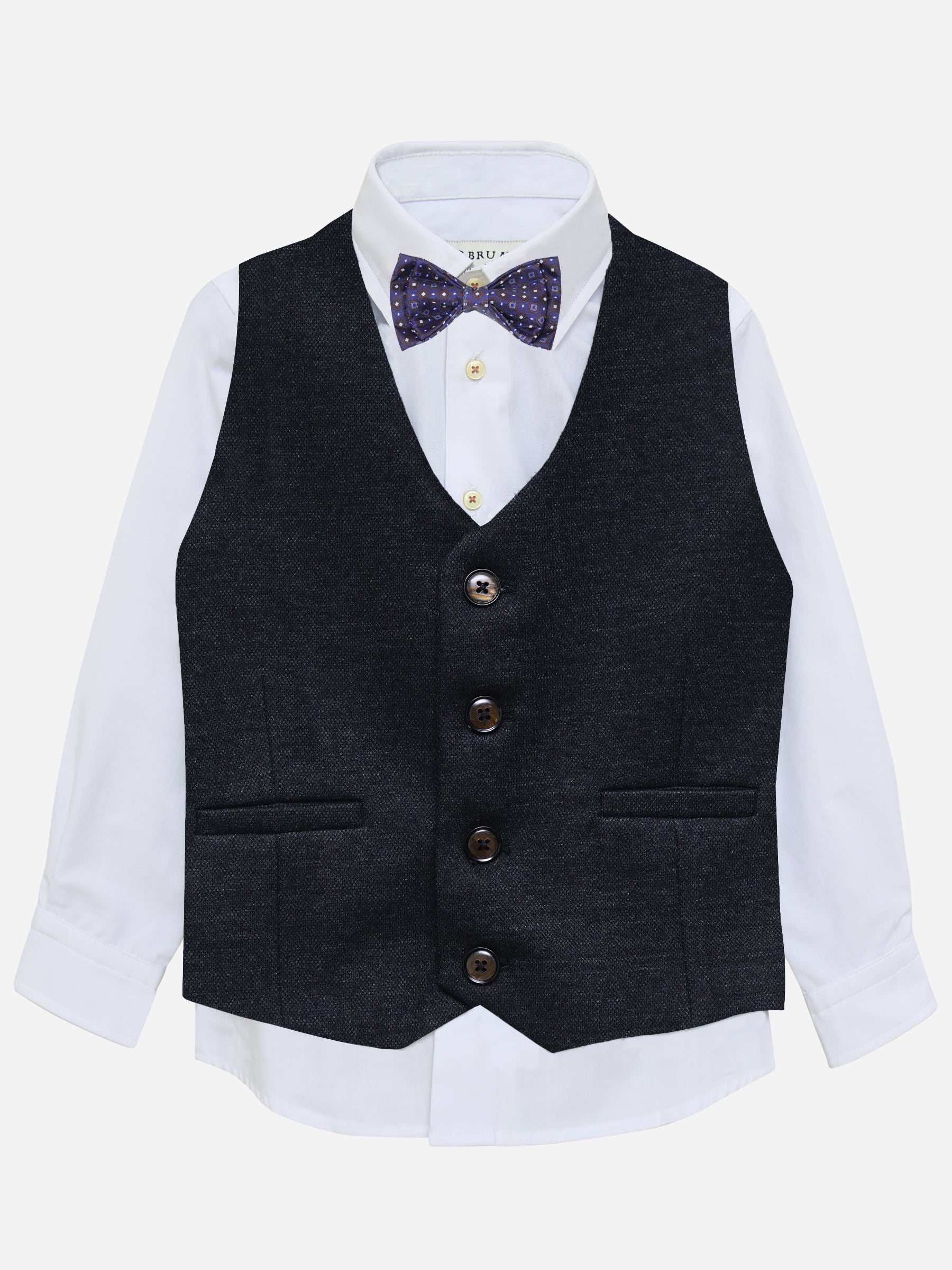 Charcoal  Wool Blended Formal Vest with Bow - Junior