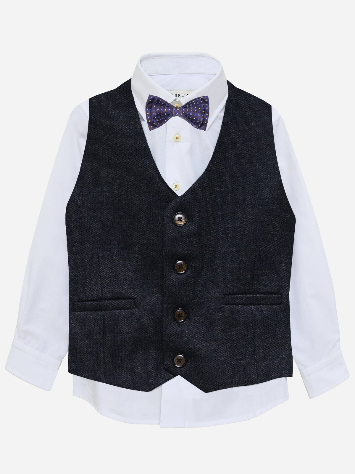 Charcoal  Wool Blended Formal Vest with Bow - Junior