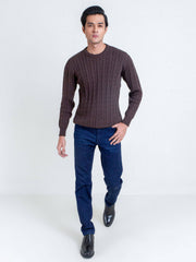 Classic Brown Cable Knit Crew Neck Sweater
