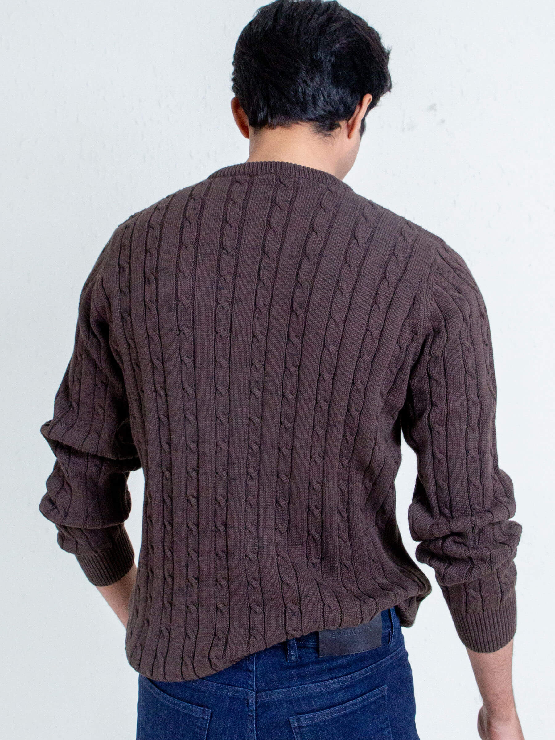Classic Brown Cable Knit Crew Neck Sweater