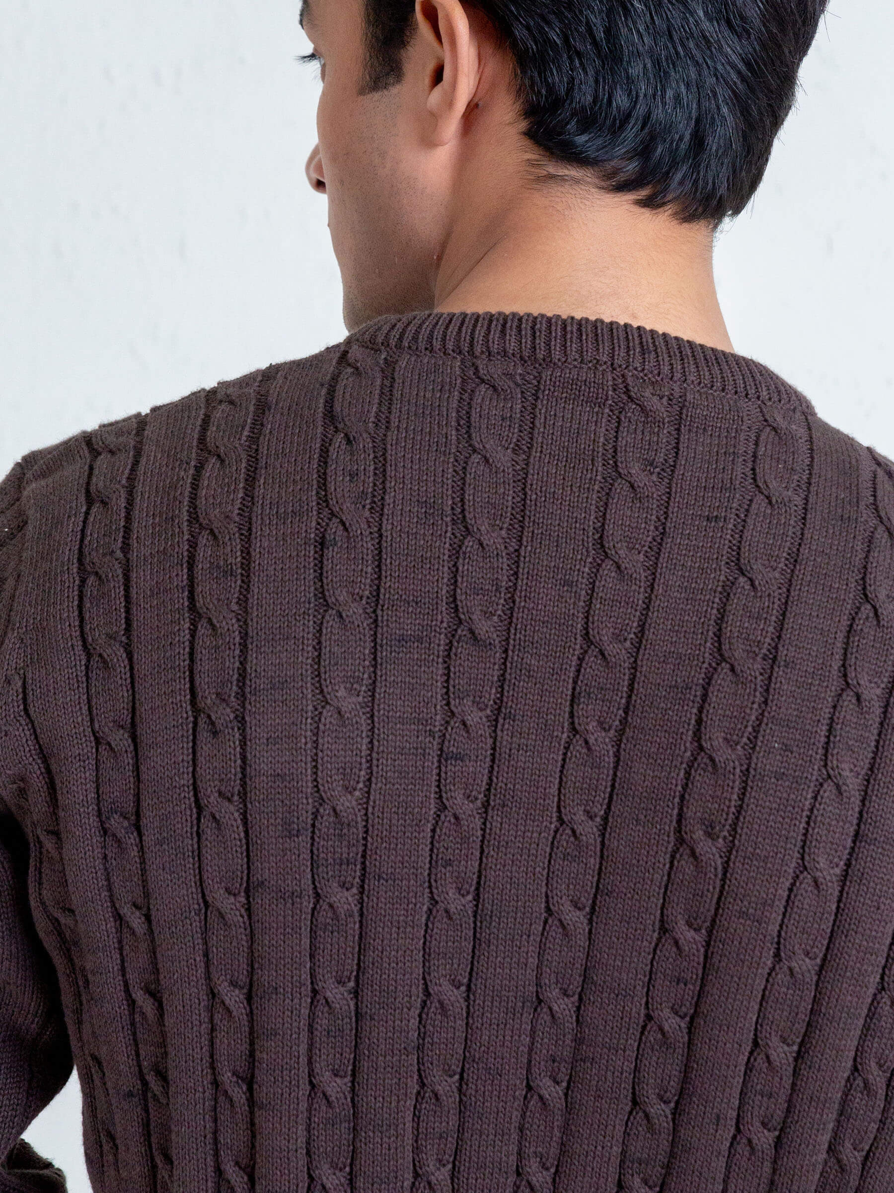 Classic Brown Cable Knit Crew Neck Sweater